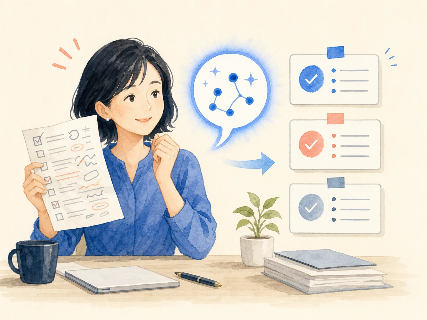 相談しながら仕事の課題とAIの使い方を整理する様子