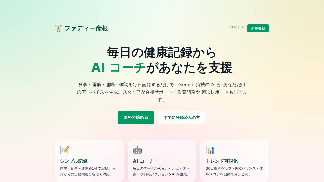 ファディー彦根 AI健康管理の公開サイト画面
